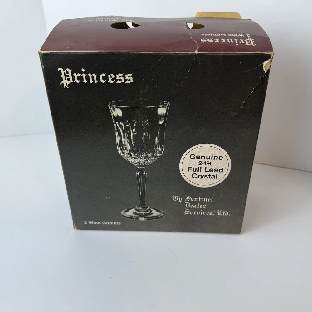 VINTAGE Set Of 2 PRINCESS WINE GOBLETS 24% LEAD CRYSTAL‎ IN ORIGINAL BOX UNUSED